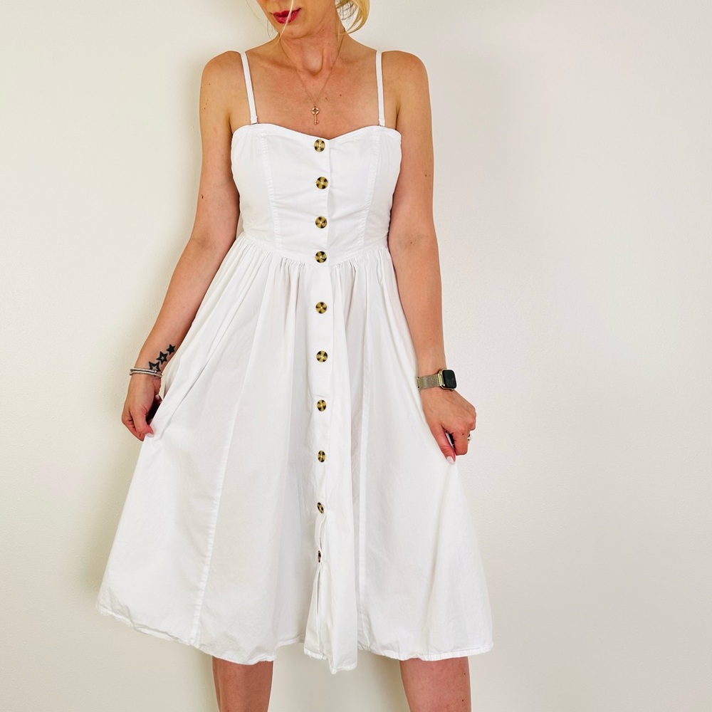 Free People Button Down Midi White Fit and Flare Dress prairie - Picture 3 of 9